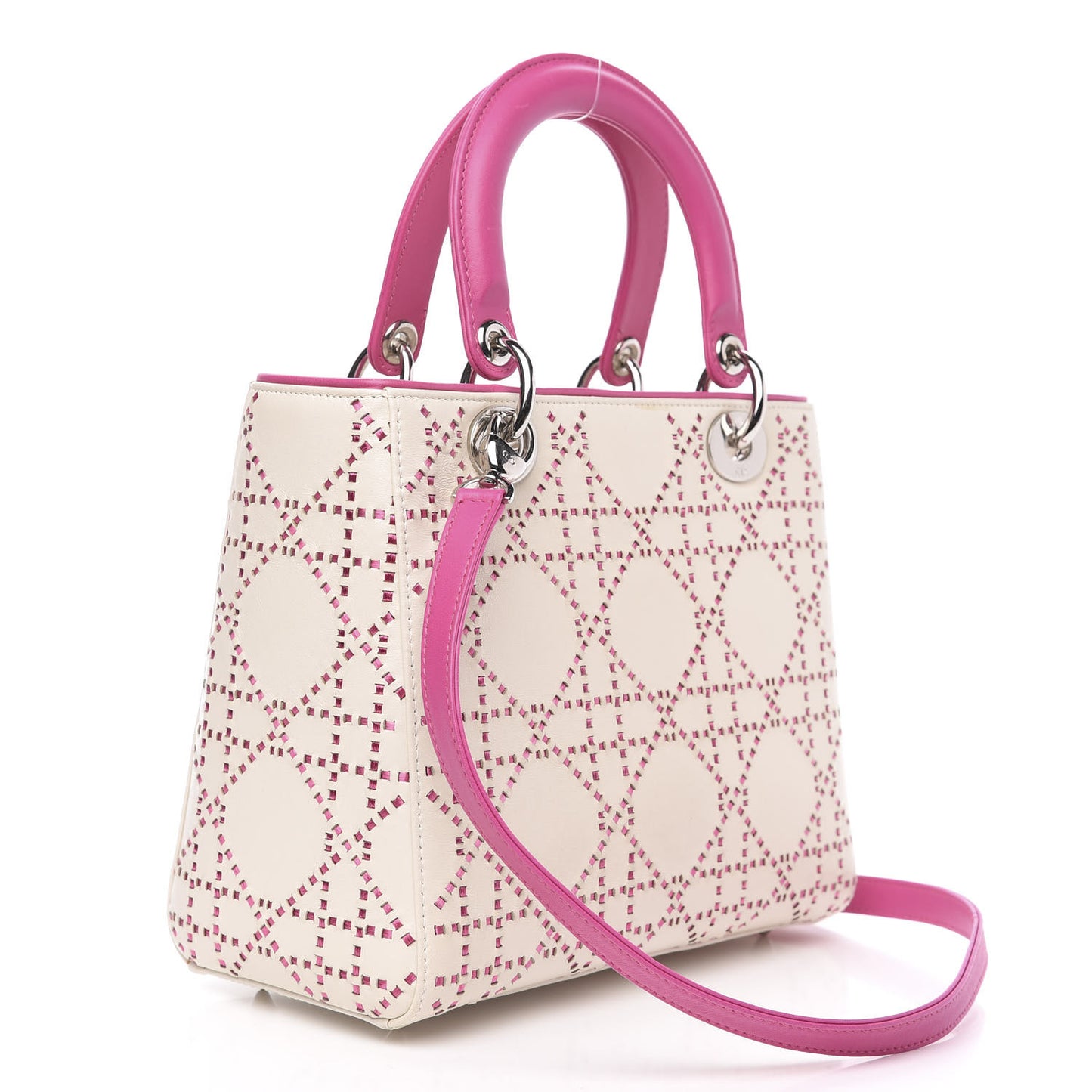 Lambskin Stitched Cannage Medium Lady Dior Pink White