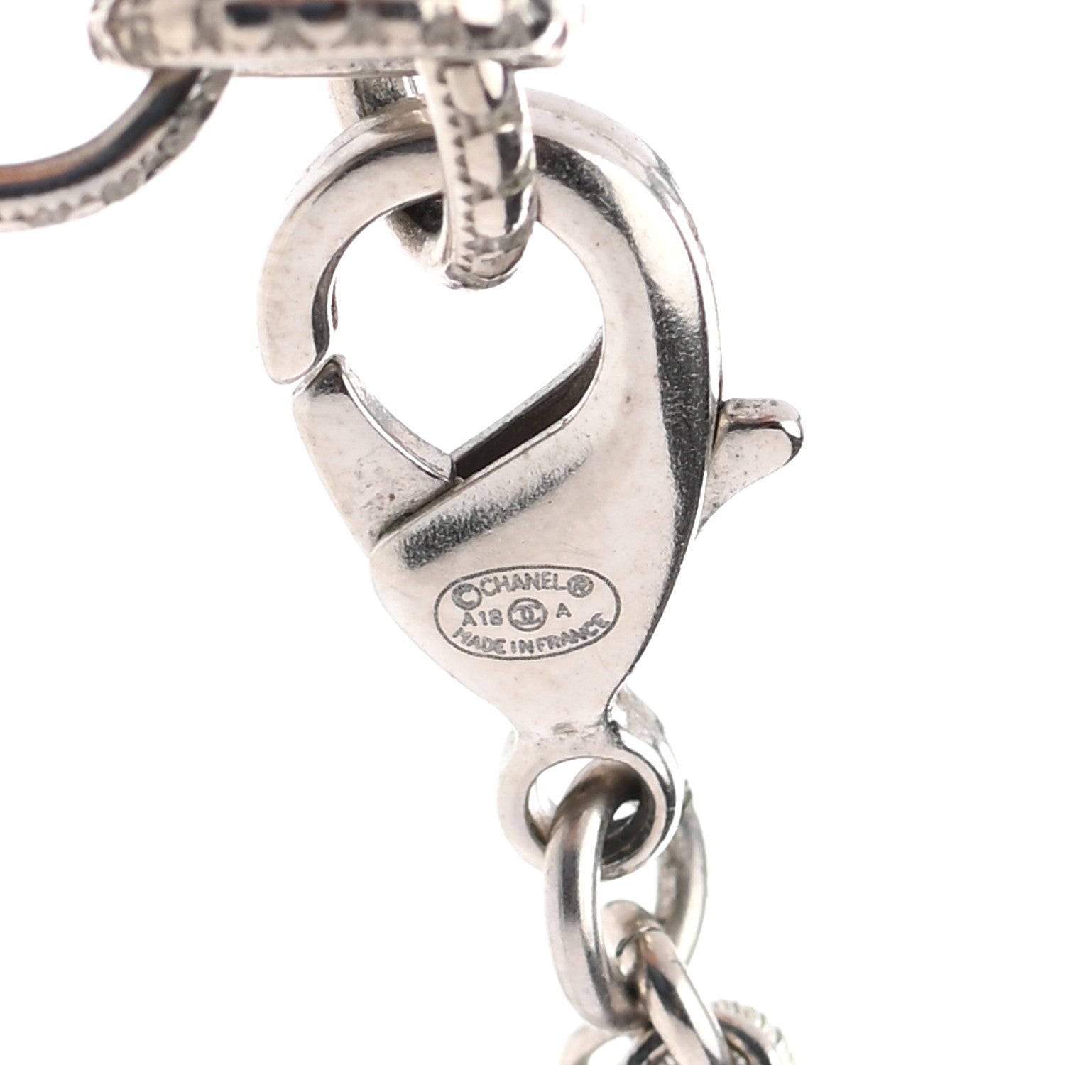 Chanel Pearl Crystal Bead Chain CC Long Necklace Silver Grey 6 of 7