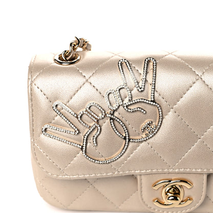 Chanel Metallic Lambskin Quilted Extra Mini V For Victory Flap Light Gold 18 of 21