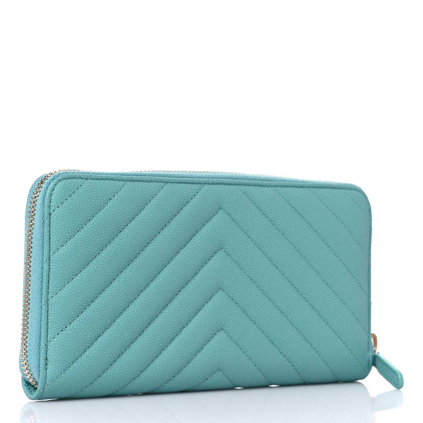 Caviar Chevron Large Gusset Zip Around Wallet Turquoise