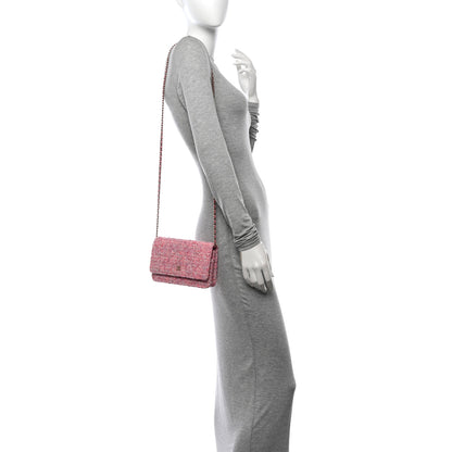 Chanel Tweed Quilted Wallet On Chain WOC Pink 2 of 11