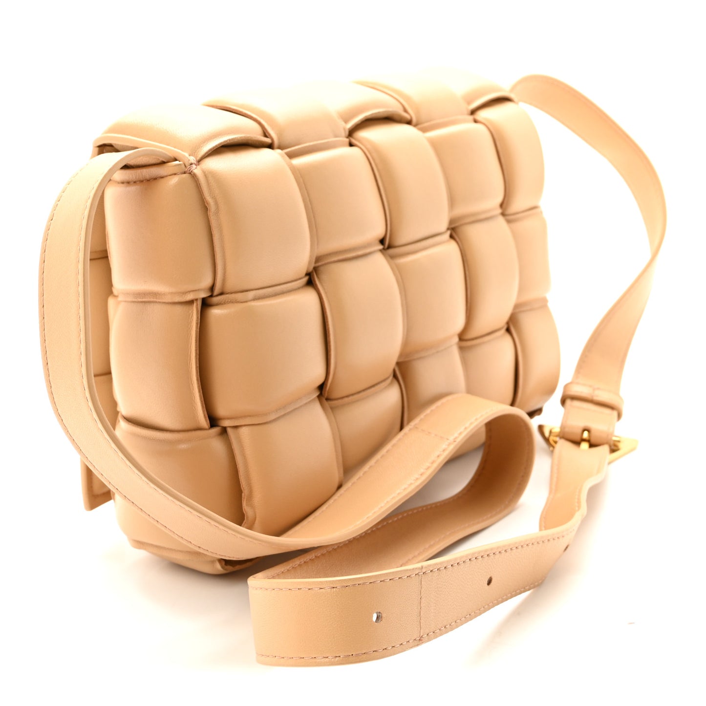 Nappa Maxi Intrecciato Padded Cassette Crossbody Bag Almond