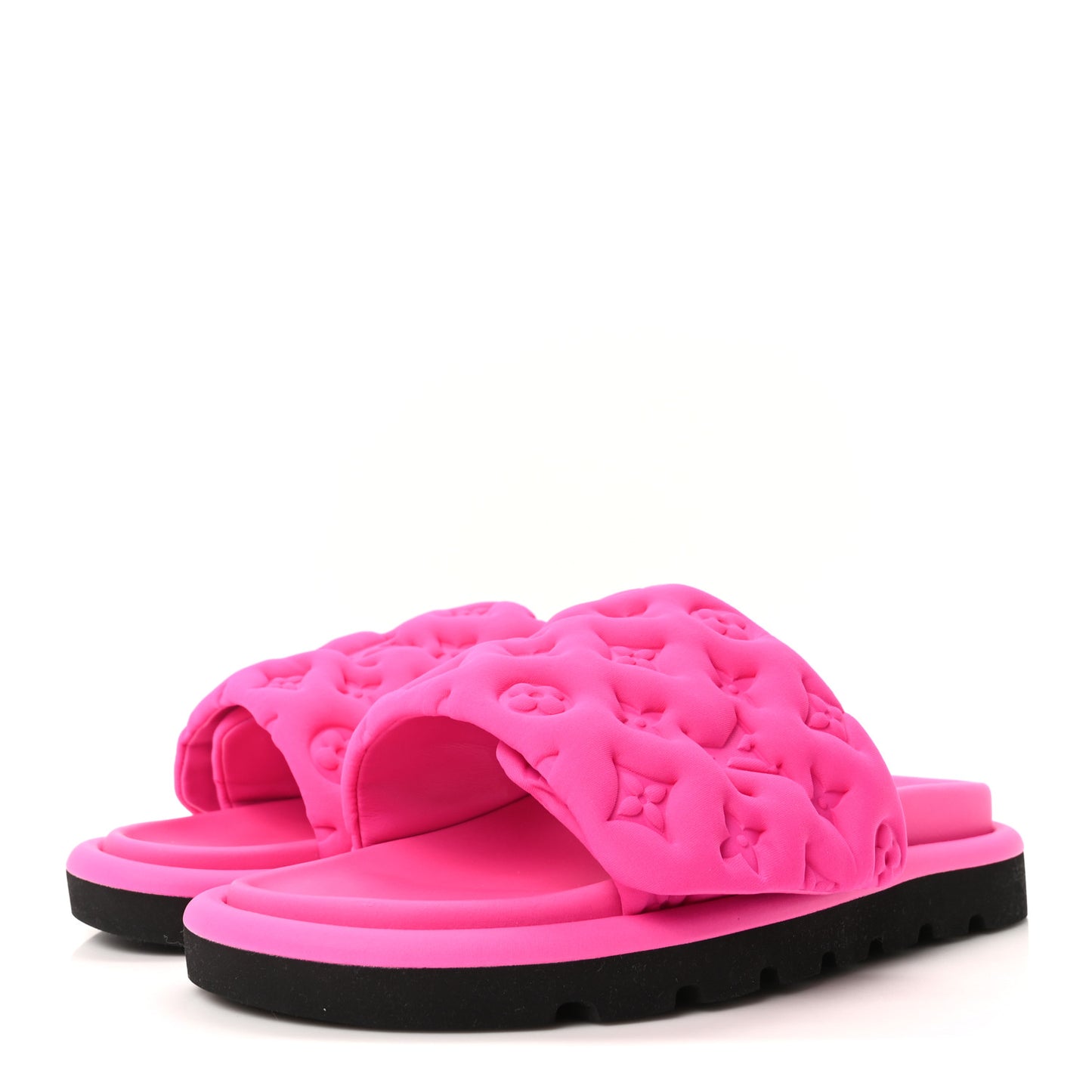 Technical Fabric Embossed Monogram Pool Pillow Comfort Mules 41 Fuchsia