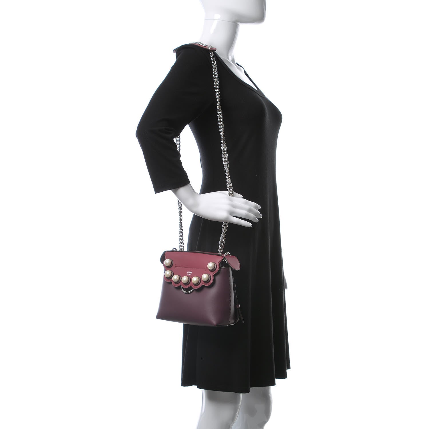 Fendi Vitello Century Pearl Bi-Color Scalloped Mini Back to School Backpack Amarone Black Cherry 2 of 15
