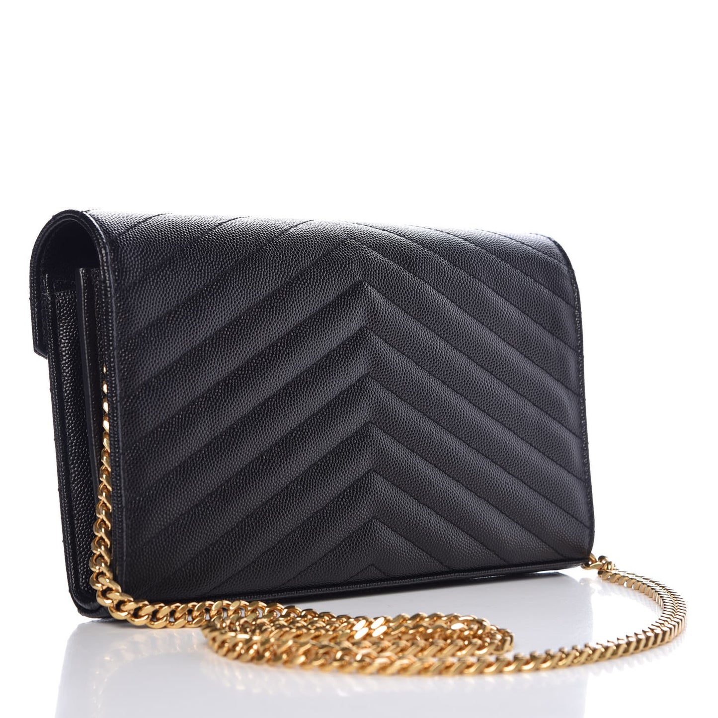 Grain De Poudre Matelasse Chevron Monogram Chain Wallet Black