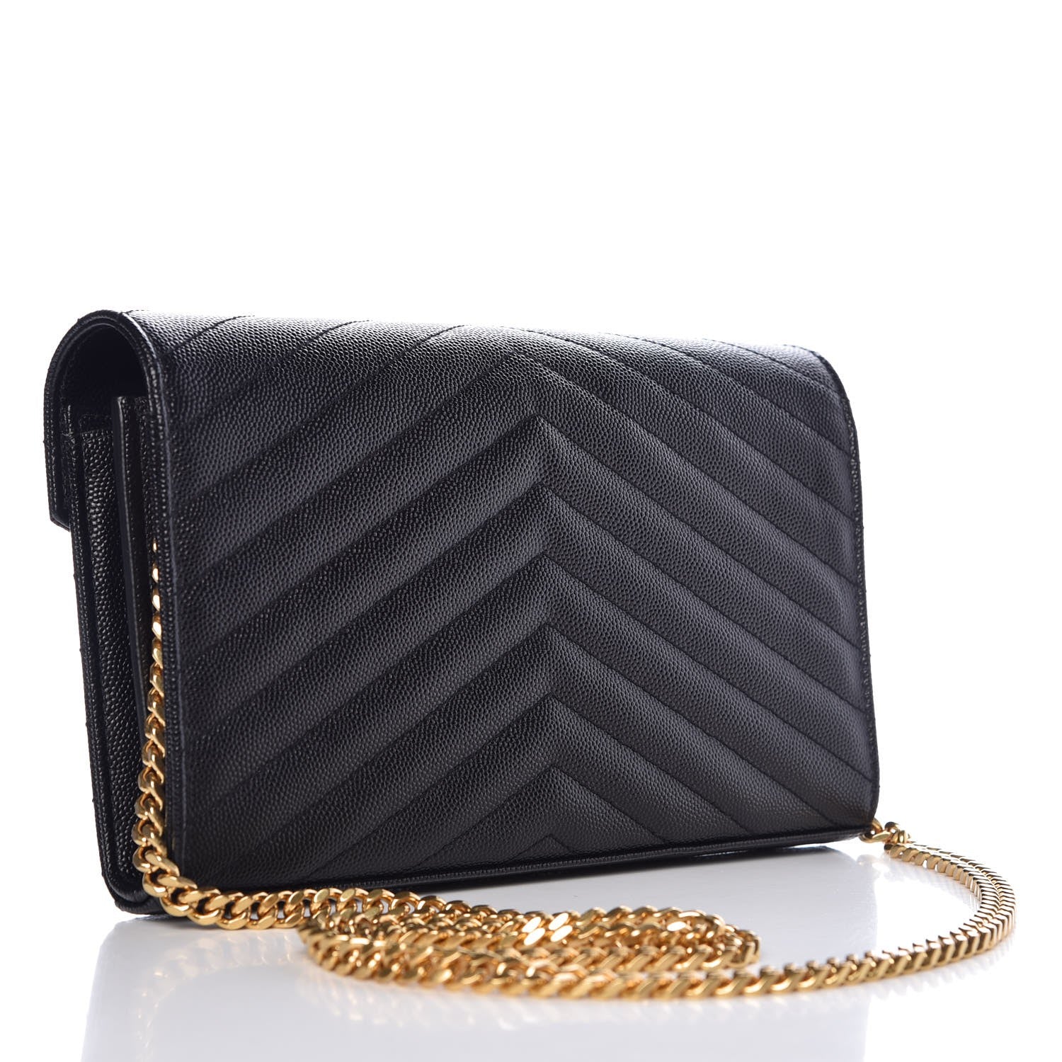 Saint Laurent Grain De Poudre Matelasse Chevron Monogram Chain Wallet Black 3 of 8
