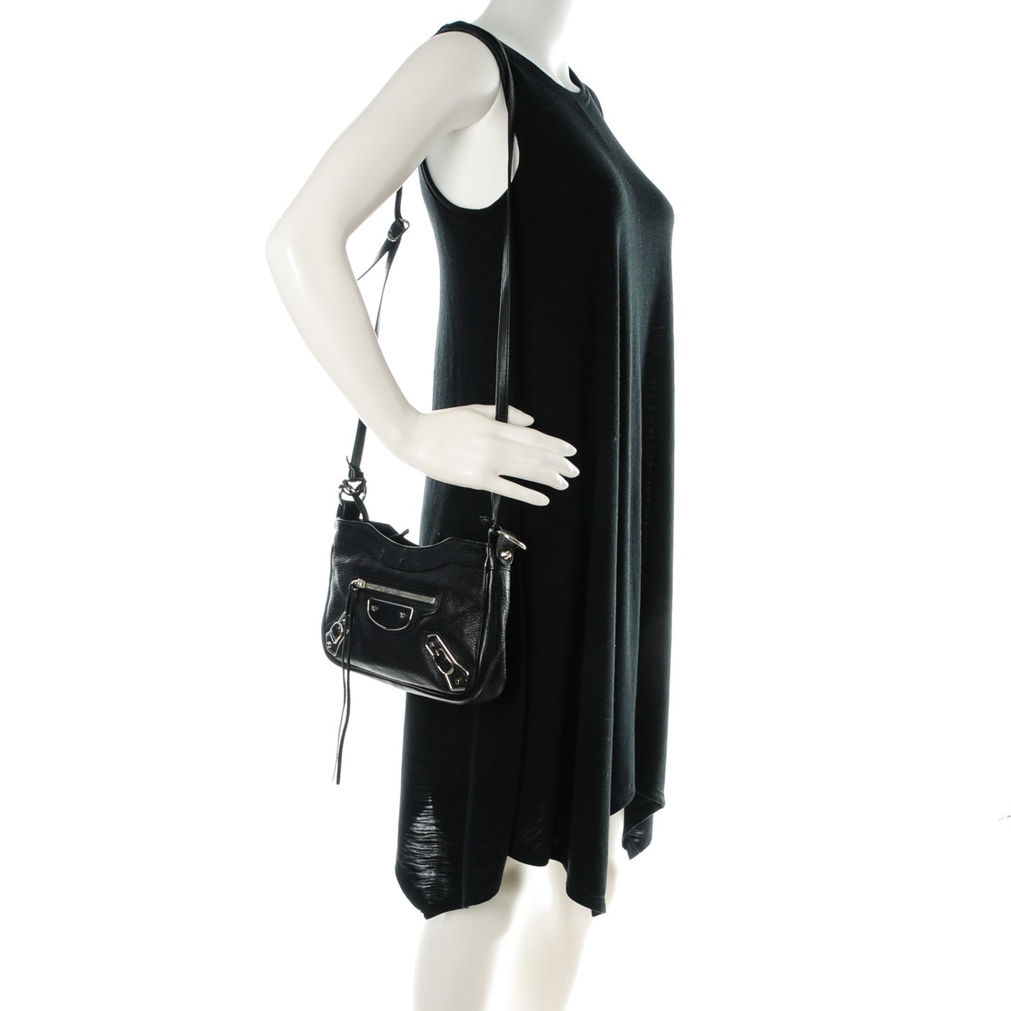 Chevre Silver Metallic Edge Hardware Hip Black