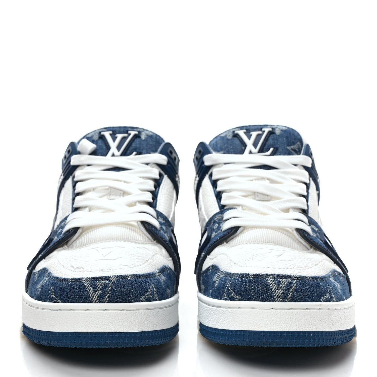 Calfskin Embossed Monogram Denim Mens LV Trainer Sneakers 9 Blue