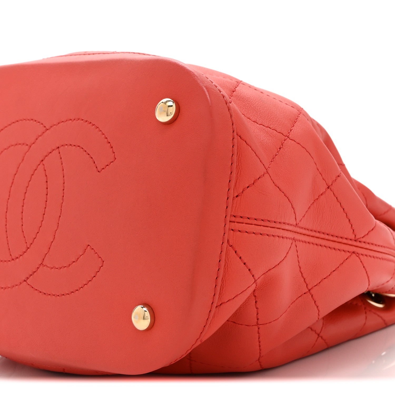 Chanel Calfskin Stitched Chain Bucket Bag Coral 10 of 10