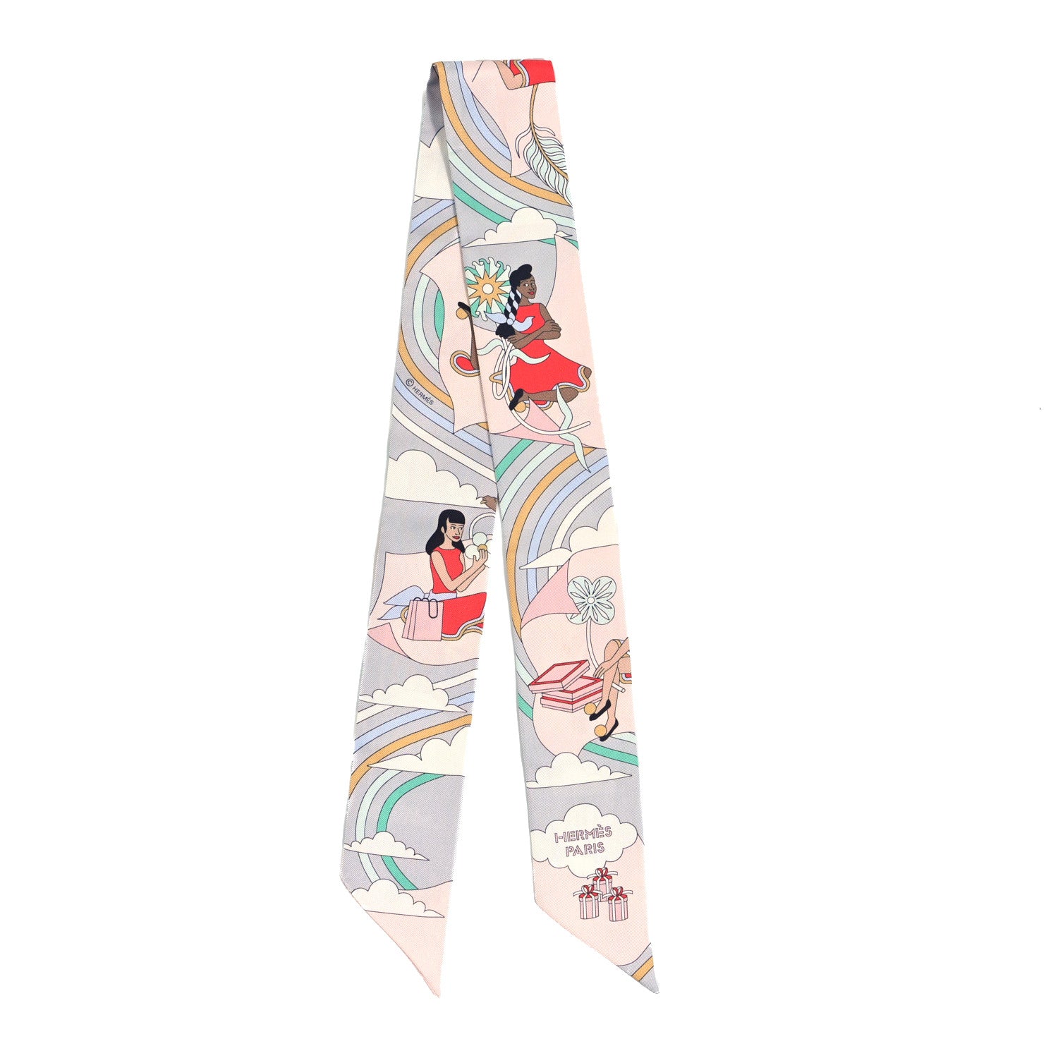 Hermes Silk Carres Volants Twilly Grenadine Gris Perle Rose Pale 2 of 4