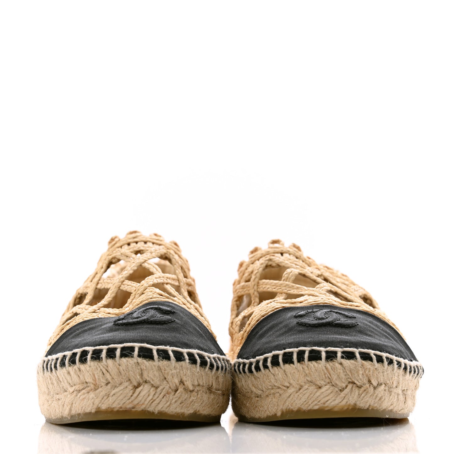 Woven Fabric Grosgrain CC Espadrilles 40 Beige Black