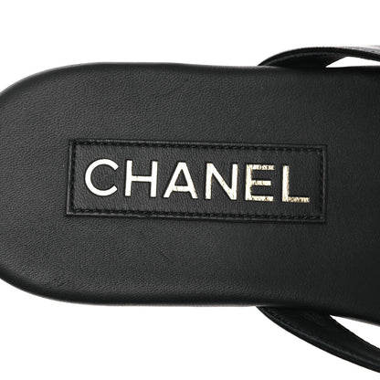 Chanel Shiny Lambskin Crystal CC Thong Sandals 38.5 Black 9 of 11