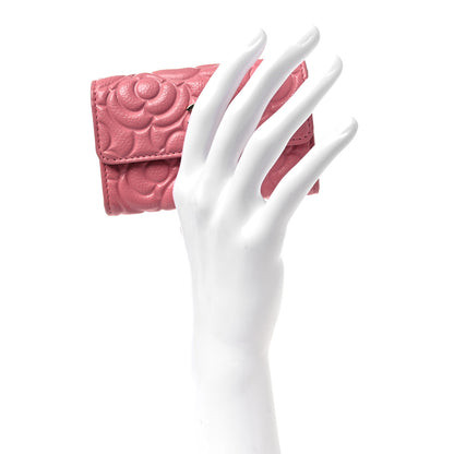 Chanel Caviar Camellia Embossed Card Holder Wallet Pink 2 of 10