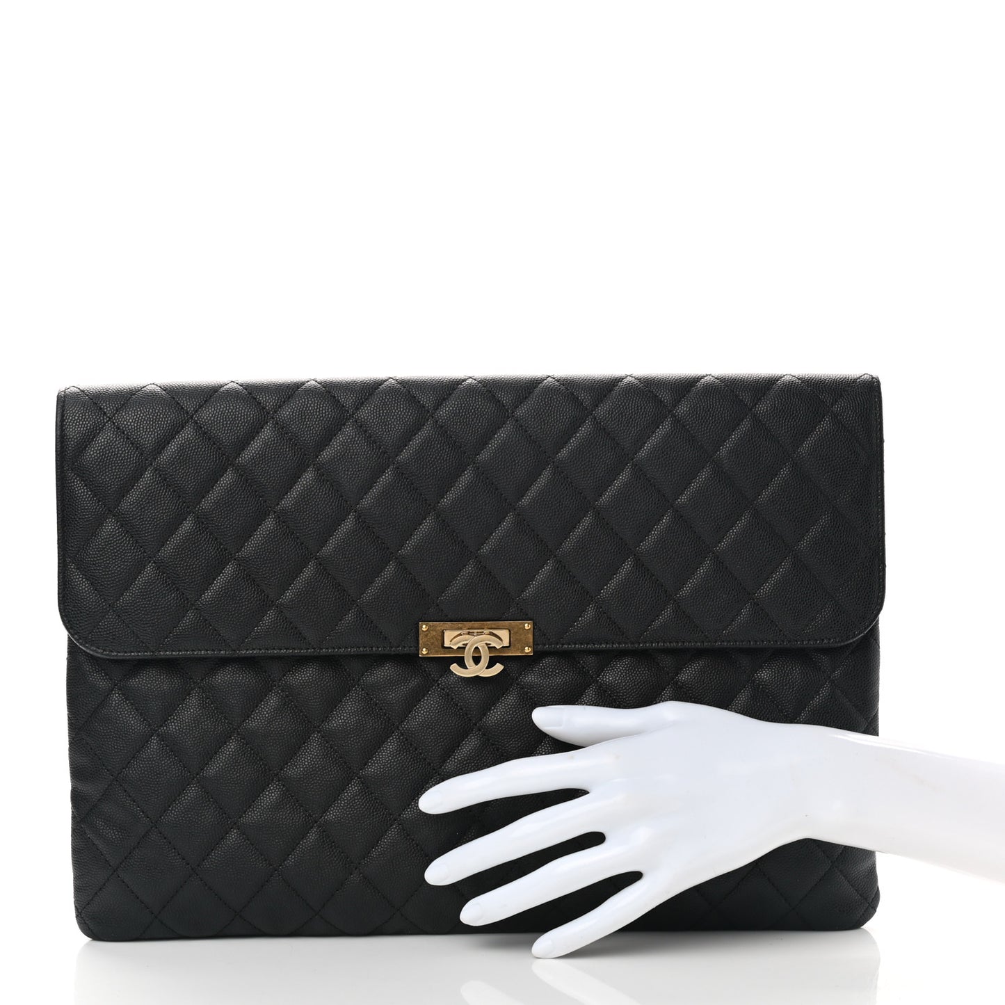 Caviar Quilted Large Golden Class Pouch Black