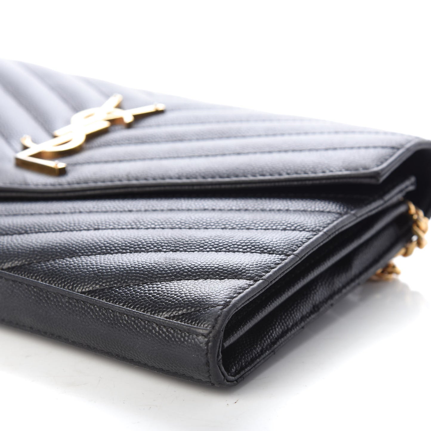 Grain De Poudre Matelasse Chevron Monogram Chain Wallet Black