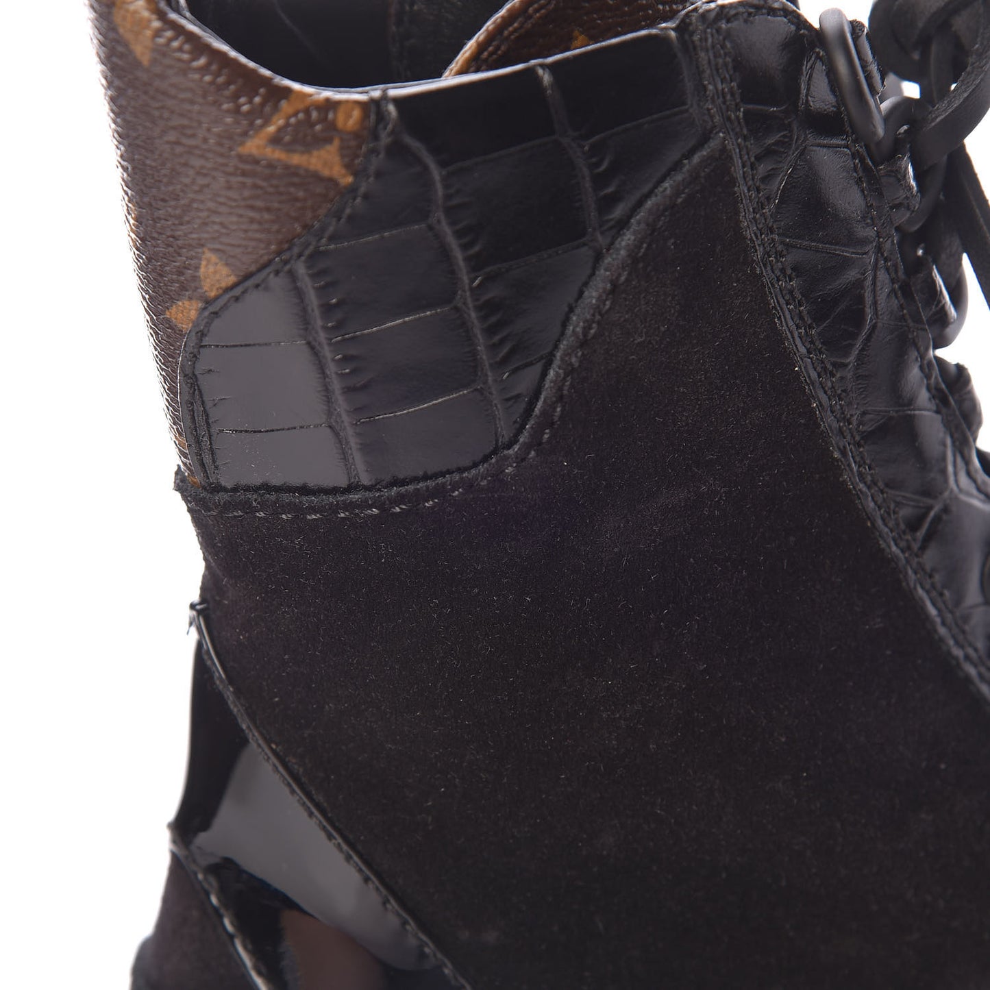 Suede Calfskin Monogram Laureate Platform Desert Boots 36 Black