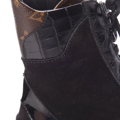 Louis Vuitton Suede Calfskin Monogram Laureate Platform Desert Boots 36 Black 9 of 9