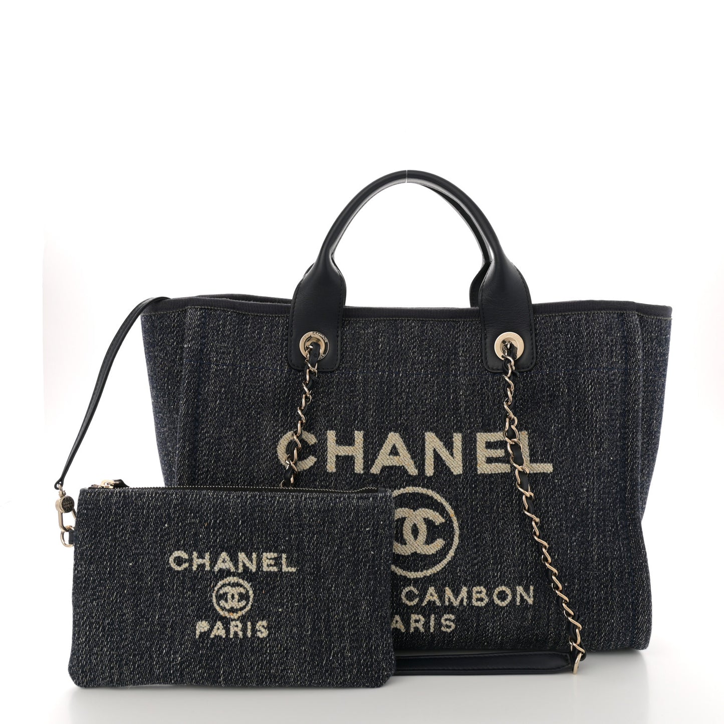 Denim Small Deauville Tote Dark Blue White