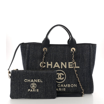 Chanel Denim Small Deauville Tote Dark Blue White 3 of 12