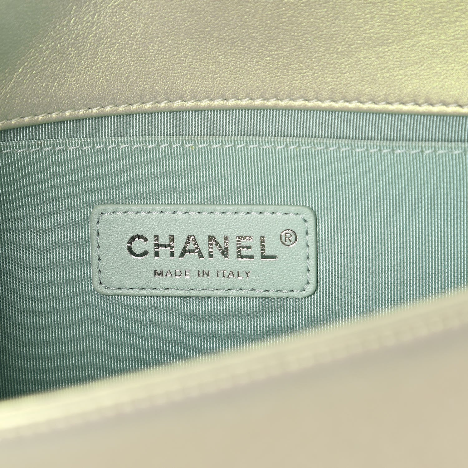 Chanel Iridescent Lambskin Chevron Quilted Medium Boy Flap Green 6 of 11