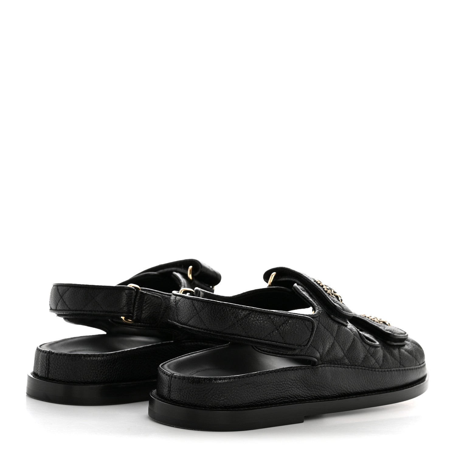 Chanel Grained Calfskin Velcro Dad Sandals 37.5 Black 5 of 10