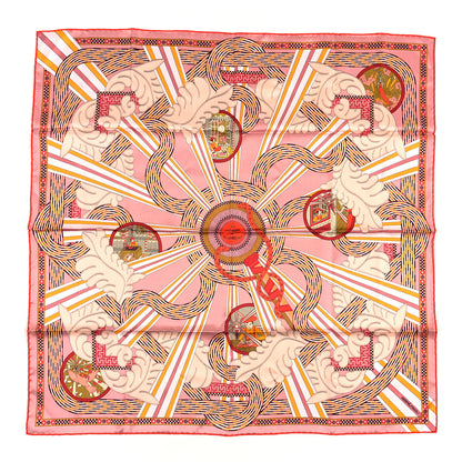 Hermes Silk A la Lumière du Flambeau Double Face Scarf 90 Rose Poudre Corail 1 of 3