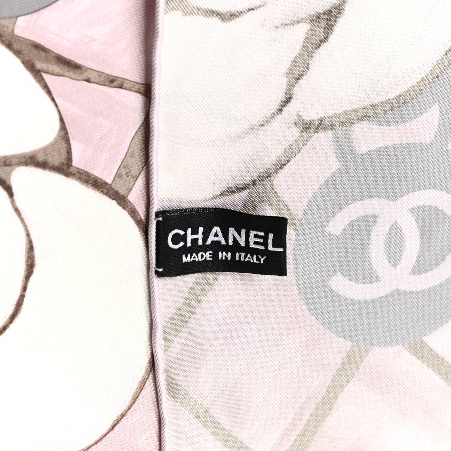 Chanel Silk CC Logo Camellia Scarf White Pink 4 of 4