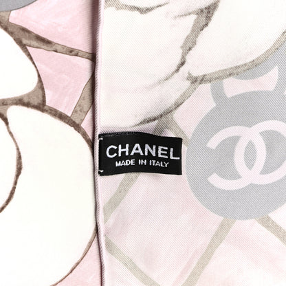 Chanel Silk CC Logo Camellia Scarf White Pink 4 of 4