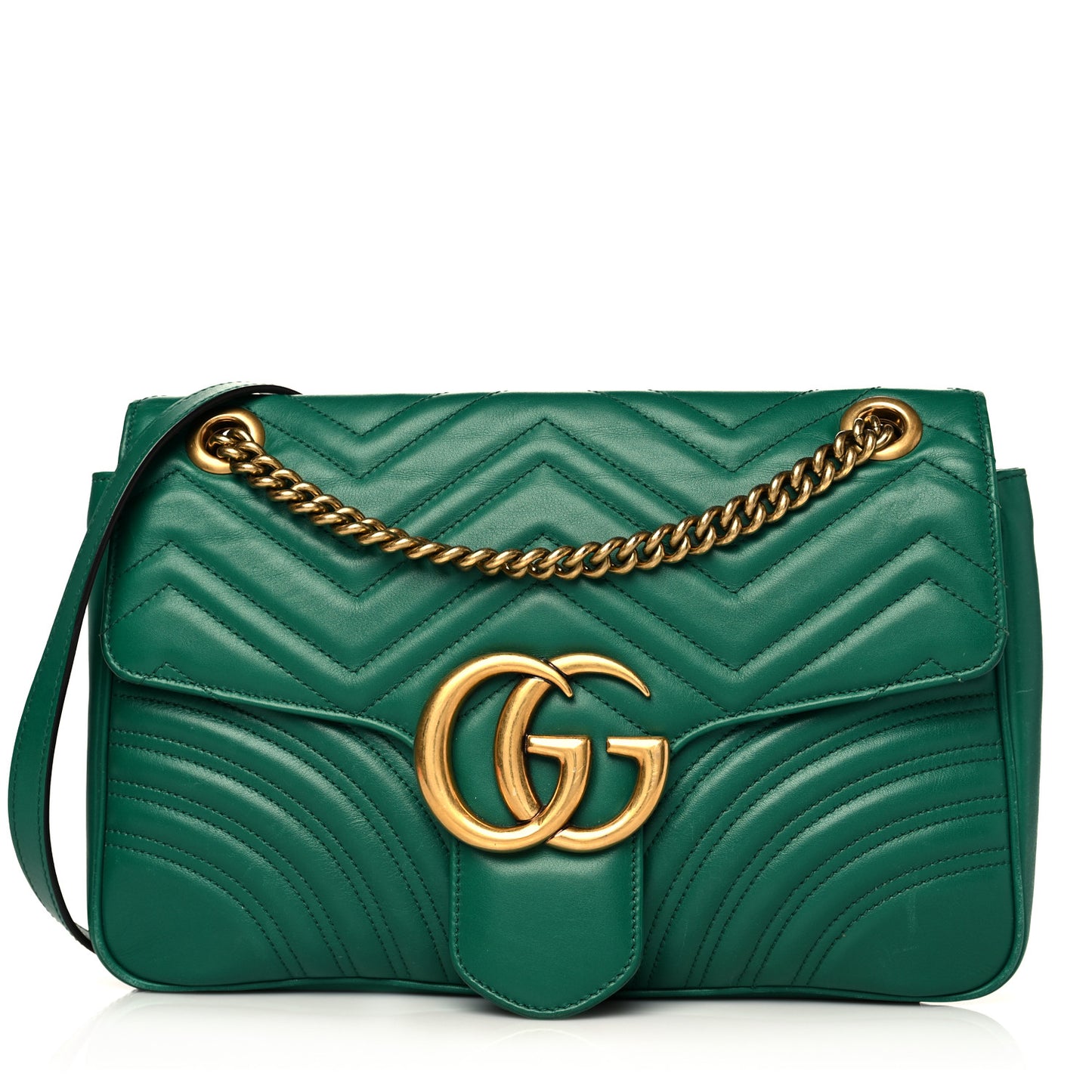Calfskin Matelasse Medium GG Marmont Shoulder Bag Emerald Green
