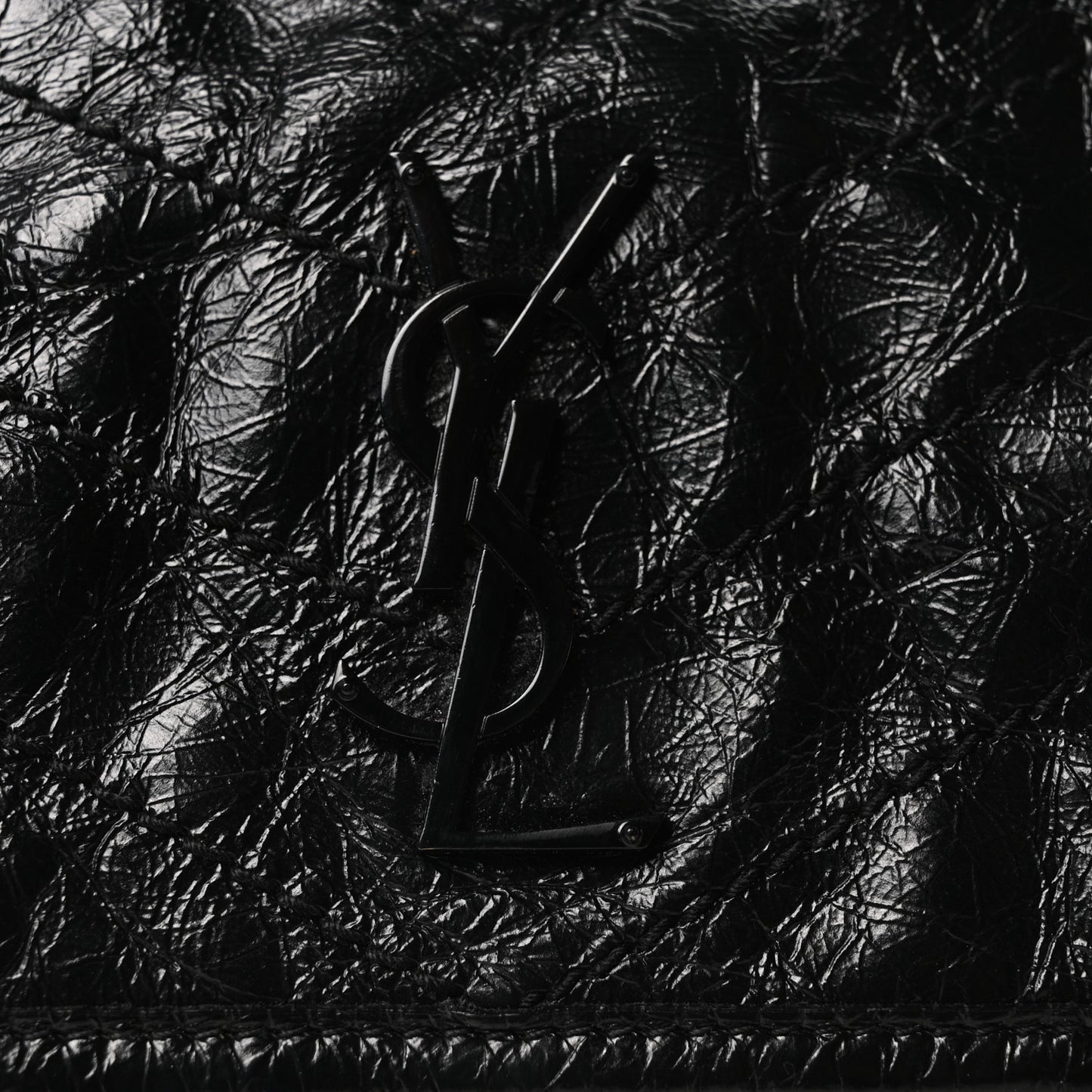 Crinkled Calfskin Matelasse Monogram Baby Niki Chain Satchel Black