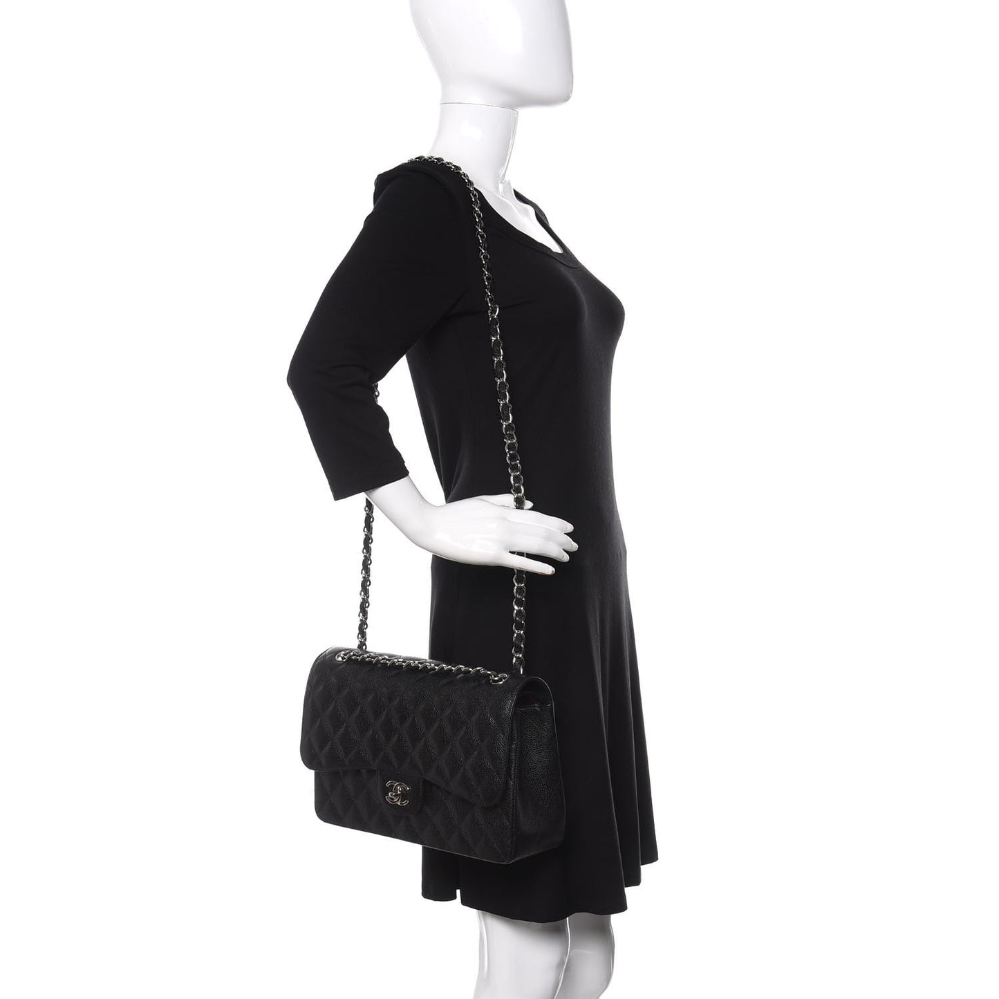 Caviar Quilted Jumbo Double Flap Black