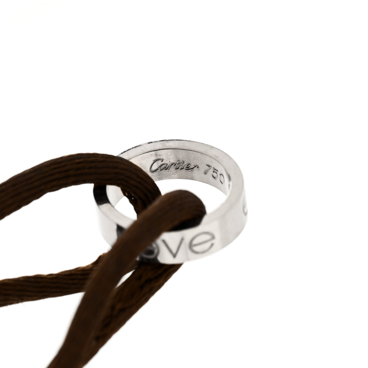 18K White Gold Charity LOVE Adjustable Cord Bracelet Brown