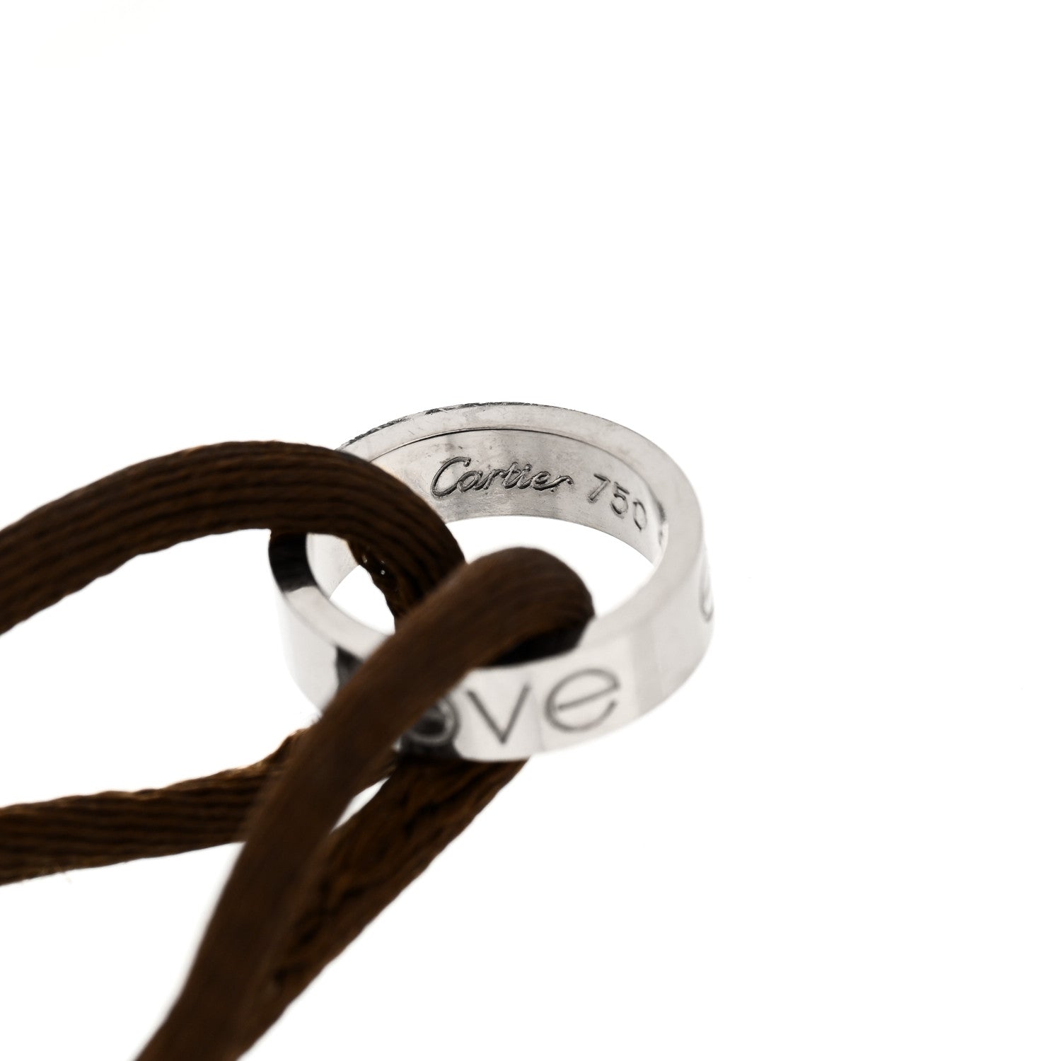 Cartier 18K White Gold Charity LOVE Adjustable Cord Bracelet Brown 3 of 5