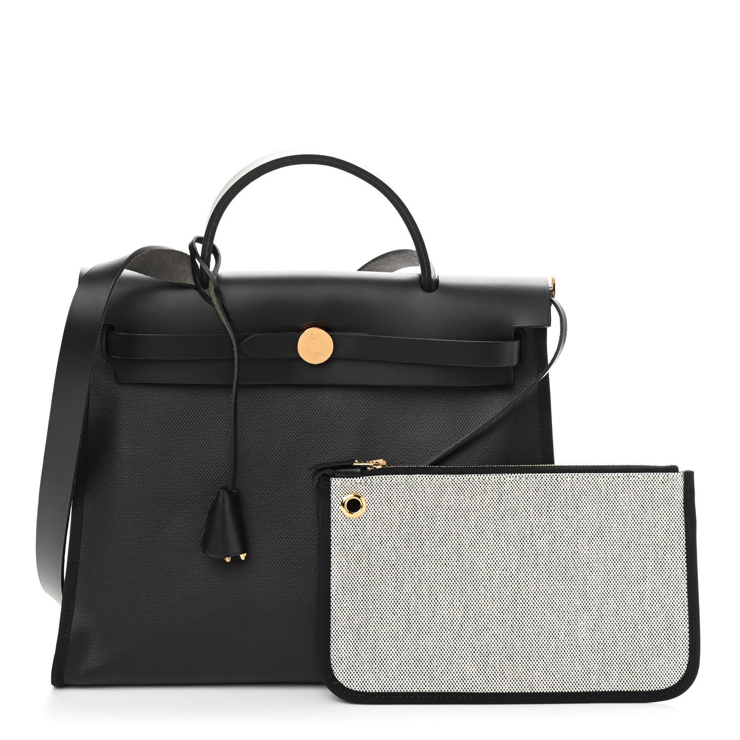Hermes Toile H Berline Vache Hunter Herbag Zip PM 31 Black Ecru 1 of 11