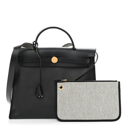Hermes Toile H Berline Vache Hunter Herbag Zip PM 31 Black Ecru 1 of 11