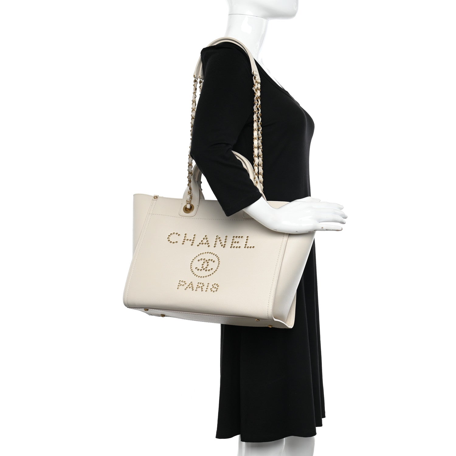 Chanel Caviar Small Studded Deauville Tote Ivory 2 of 13