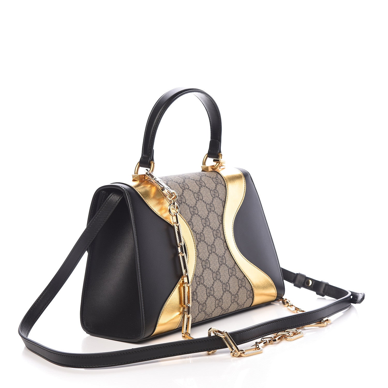 Gucci GG Supreme Monogram Small Osiride Top Handle Bag Black Gold 4 of 11