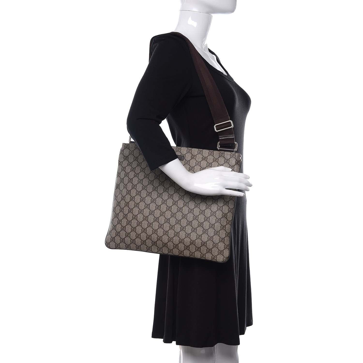 Gucci GG Supreme Monogram Medium Flat Messenger Bag Dark Brown 2 of 9
