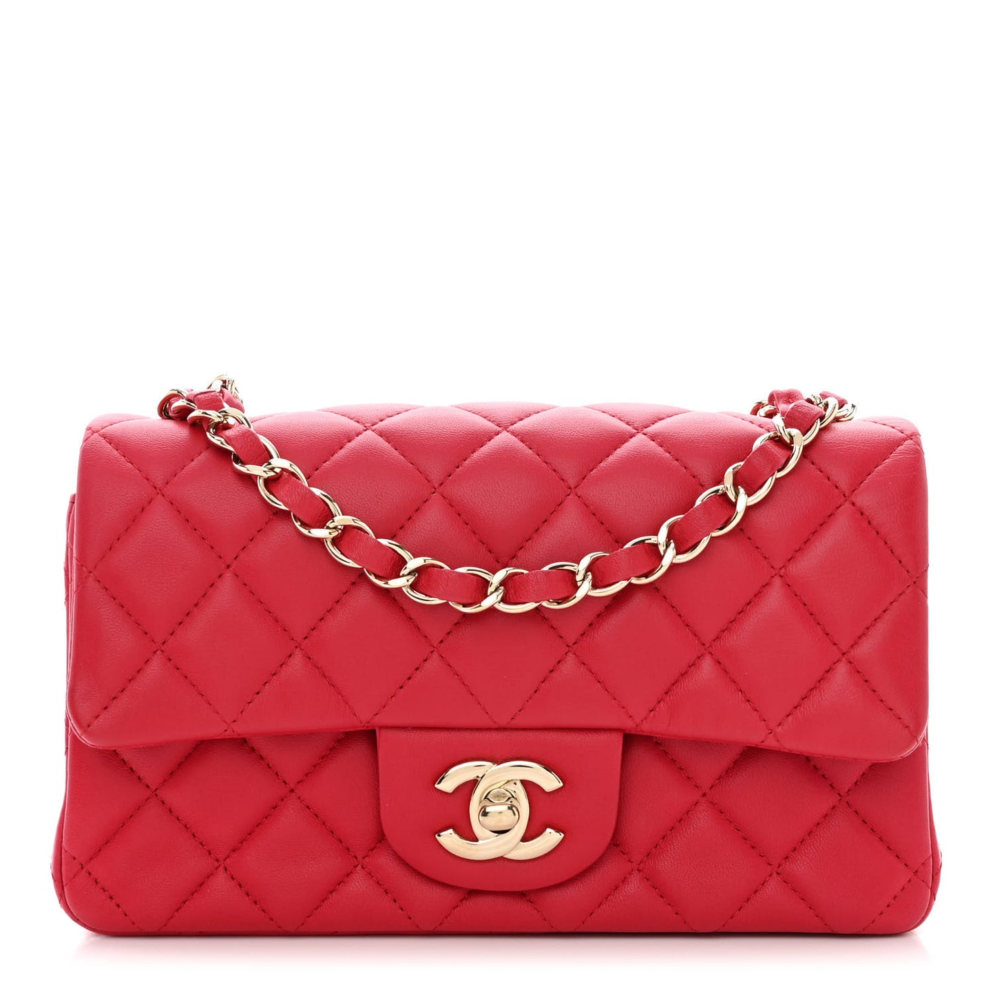 Lambskin Quilted Mini Rectangular Flap Red