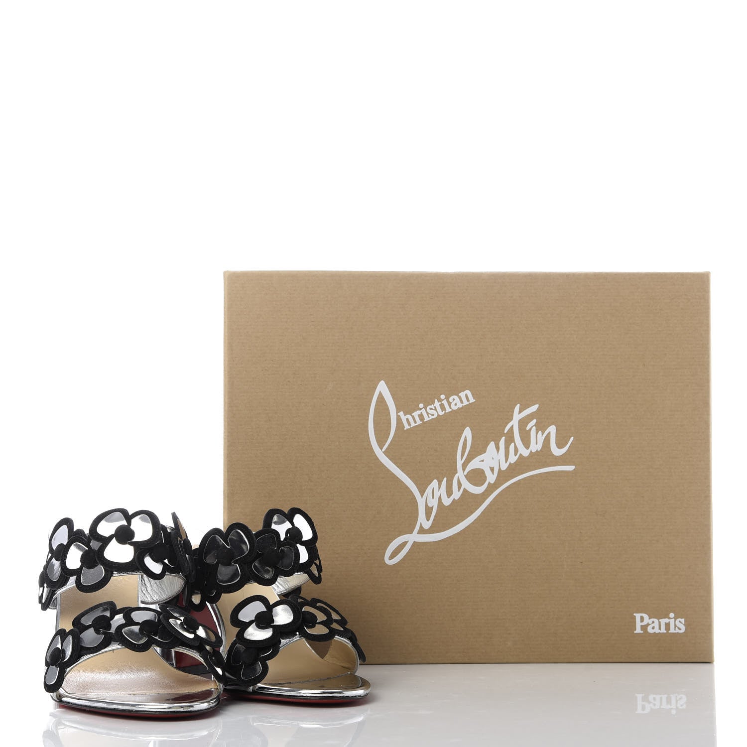 Christian Louboutin Metallic Calfskin Tres Pansy 85 Slide Sandals 37.5 Silver 9 of 9