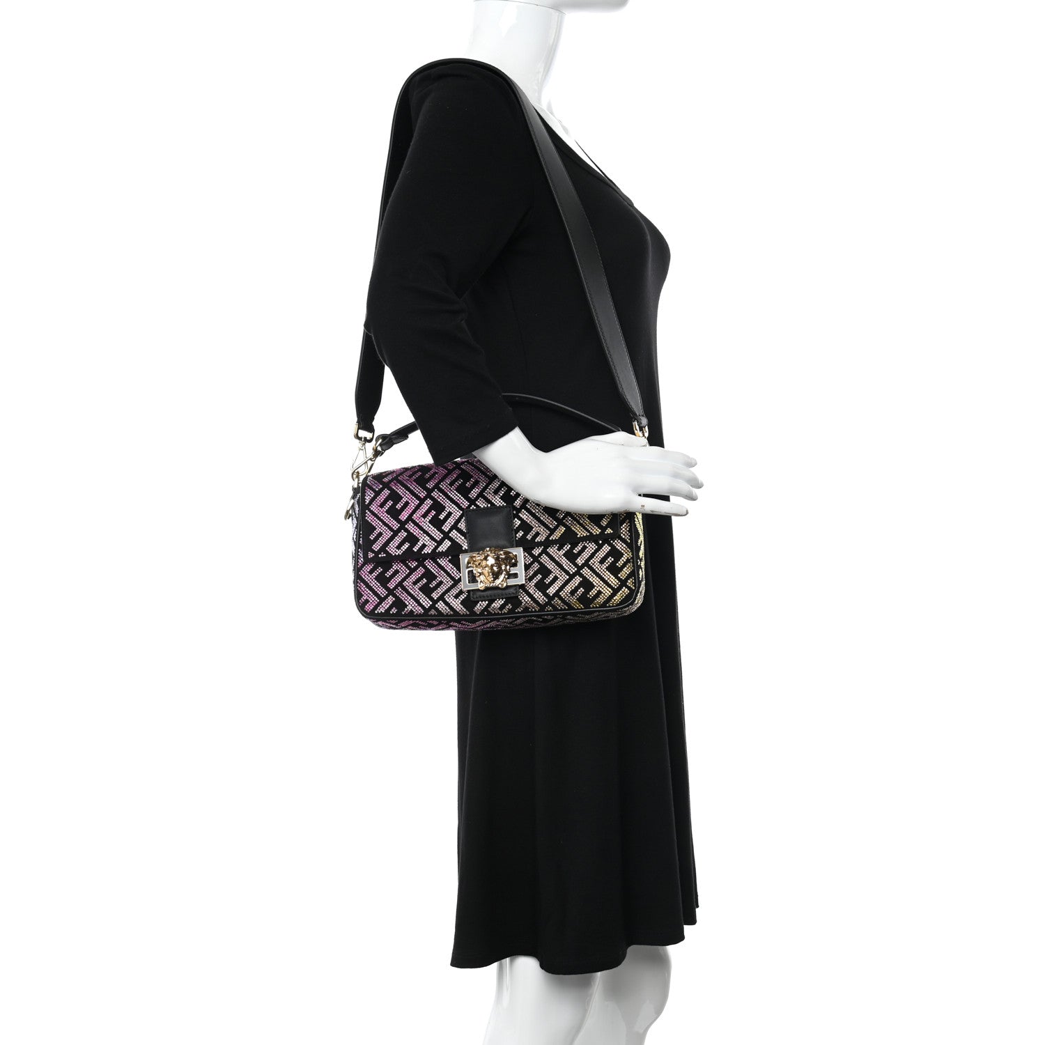 Fendi X VERSACE Calfskin Sequin Fendace FF Baguette Black Multicolor 2 of 11