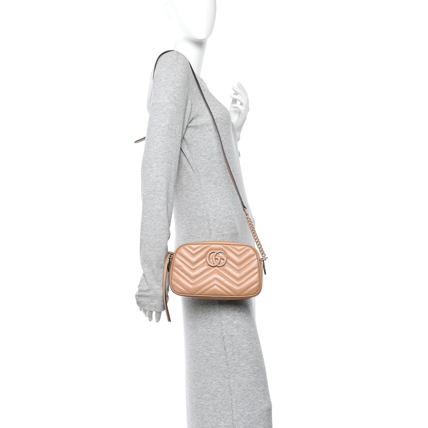 Gucci Calfskin Matelasse Monochrome Small GG Marmont Chain Shoulder Bag Camelia 2 of 10