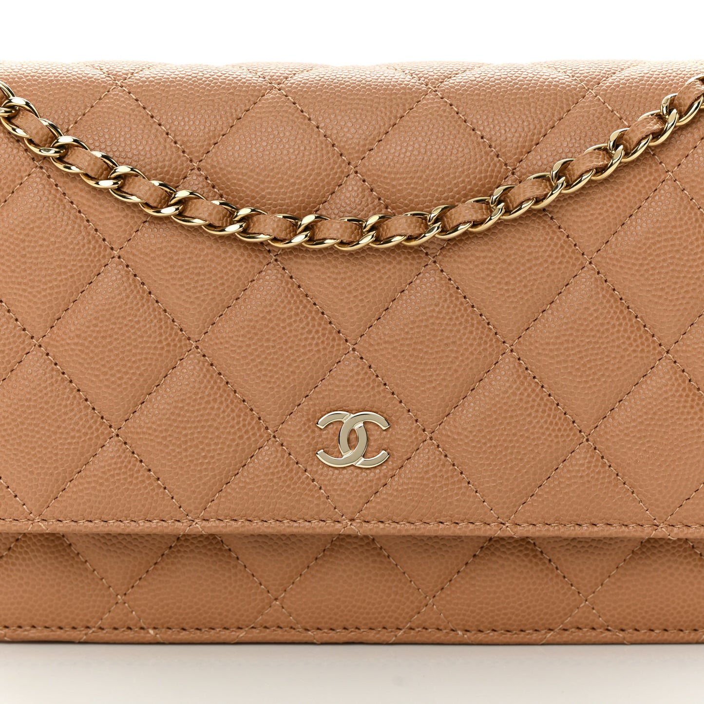 Caviar Quilted Wallet on Chain WOC Dark Beige