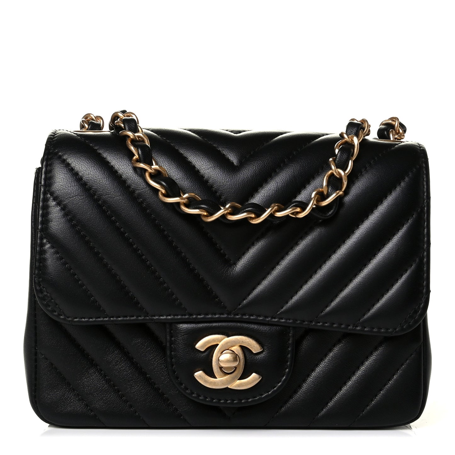 Lambskin Chevron Quilted Mini Square Flap Black