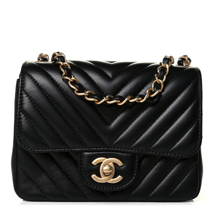 Chanel Lambskin Chevron Quilted Mini Square Flap Black 1 of 5