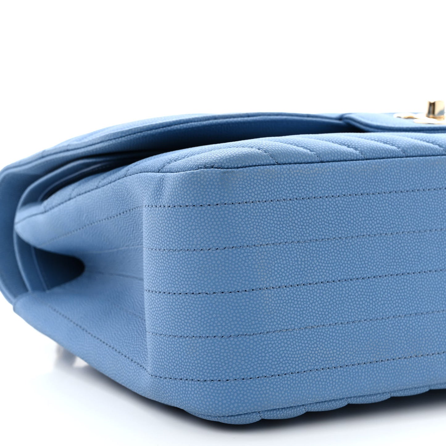 Caviar Flat Chevron Quilted Jumbo Double Flap Blue