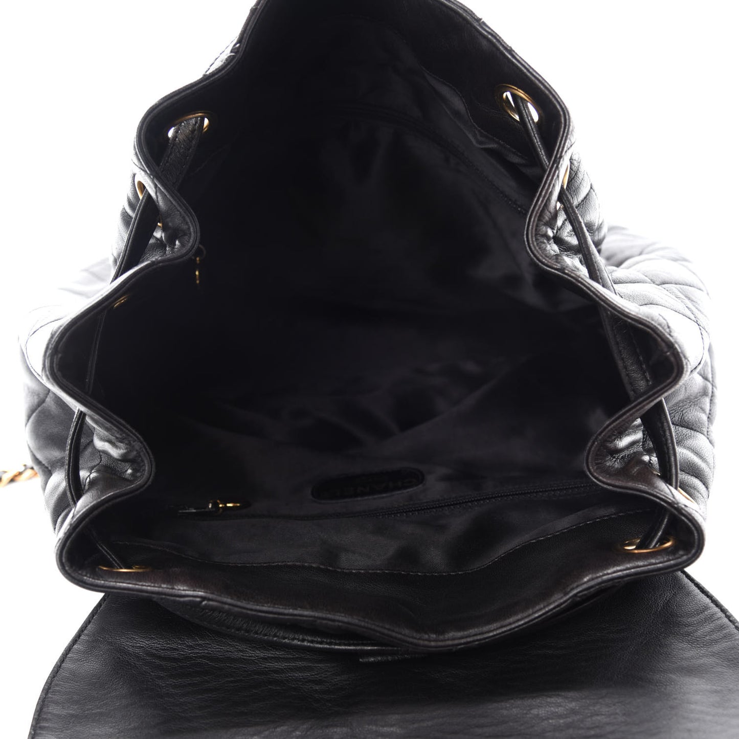 Lambskin Quilted Drawstring Backpack Black