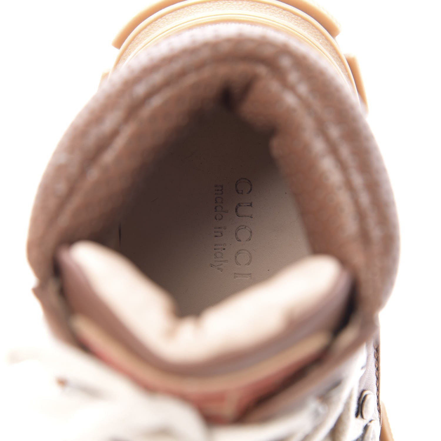 Gucci X SEGA Suede Calfskin GG Monogram Womens Flashtrek High-Top Sneakers 35 New Cuir Beige Ruggine 7 of 12