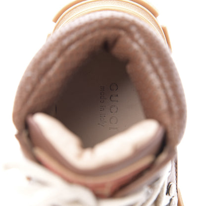 Gucci X SEGA Suede Calfskin GG Monogram Womens Flashtrek High-Top Sneakers 35 New Cuir Beige Ruggine 7 of 12