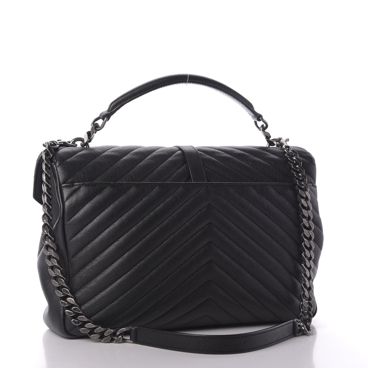 Sheepskin Matelasse Chevron Monogram Monochrome Large College Satchel Black